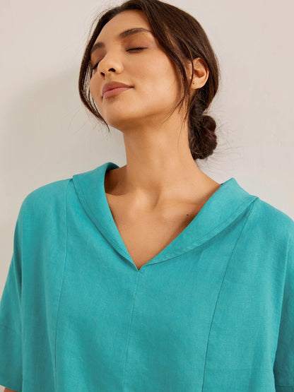 Linen V Neck Short Sleeve Shirt PENNY