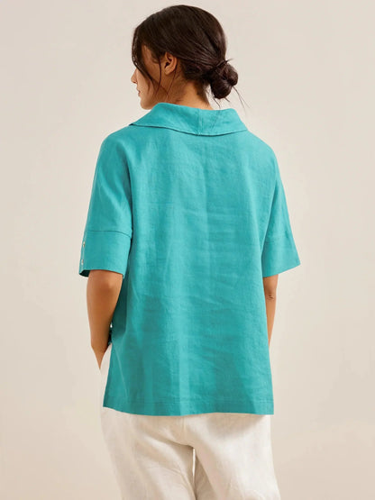 Linen V Neck Short Sleeve Shirt PENNY