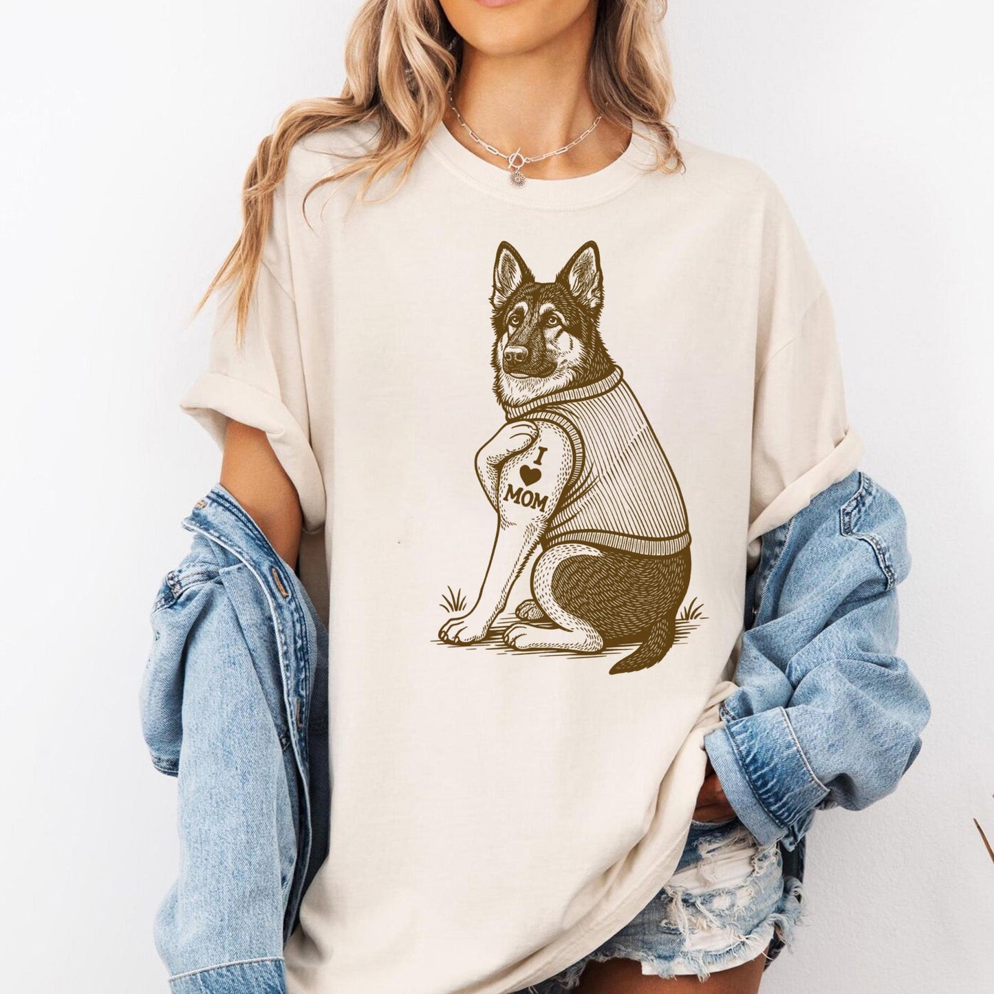 German Shepherd "I Love Mom" Tattoo Shirt