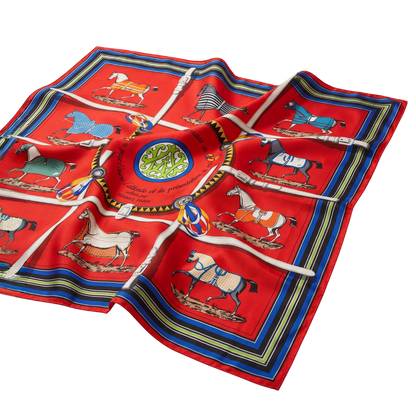 Couvertures et Tenues du Jour Red Vintage Silk Scarf Lumbar Pillow 35"