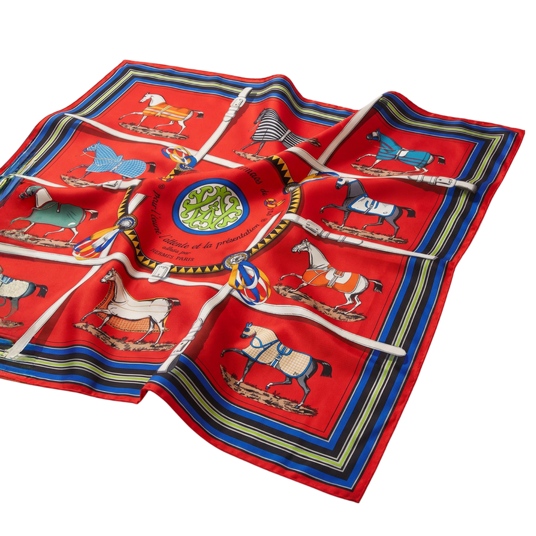 Couvertures et Tenues du Jour Red Vintage Silk Scarf Lumbar Pillow 35"