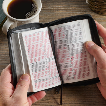 KJV Holy Bible, Mini Pocket Bible - Zippered Black Faux Leat