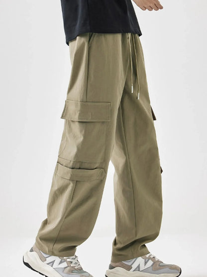 Men's Plus Size Multi-Pocket Cargo Utility Pants with Drawstring Waist