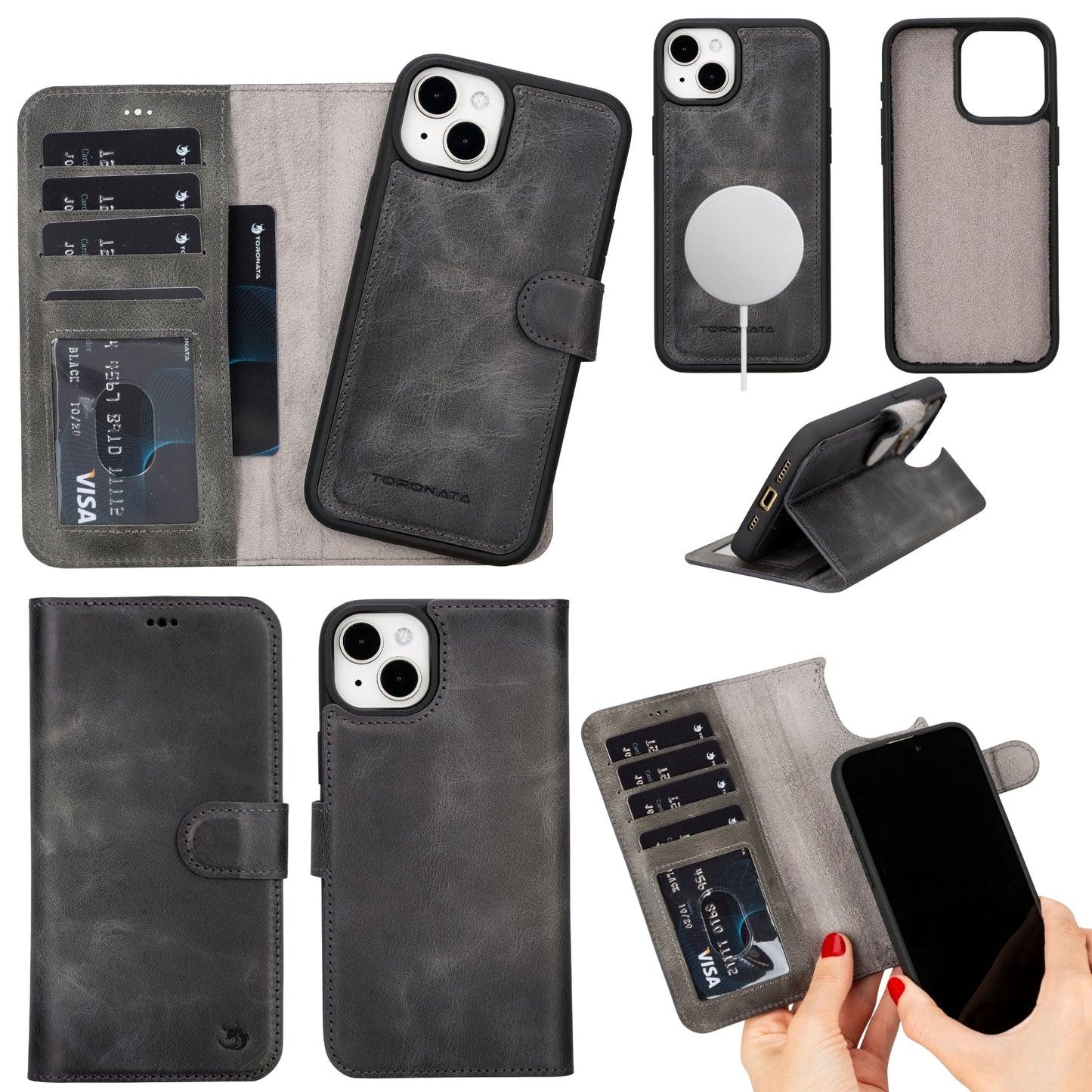 Casper Leather iPhone 15 Plus Wallet Case | Detachable MagSafe Compatible RFID Protection