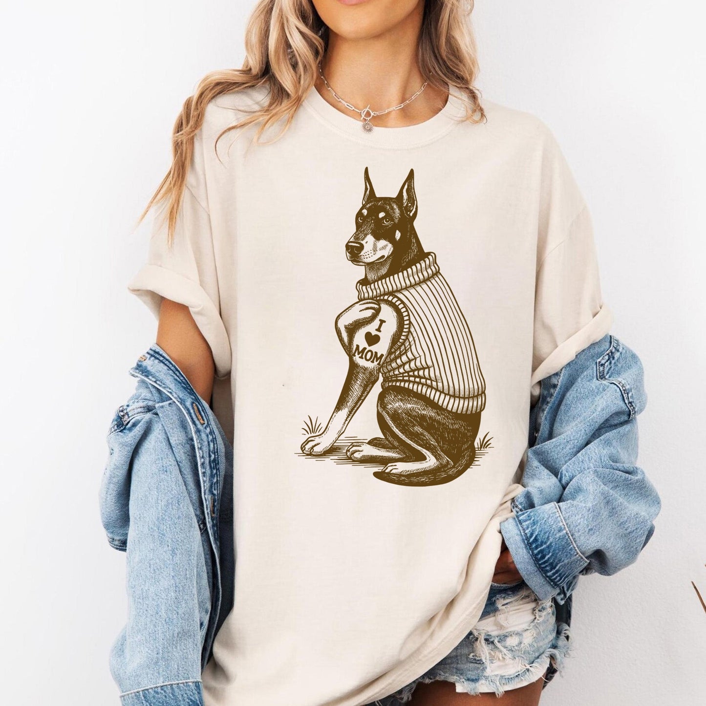 Doberman Pinscher "I Love Mom" Tattoo Shirt