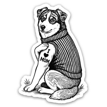 Aussie with Tattoo - Dog Sticker