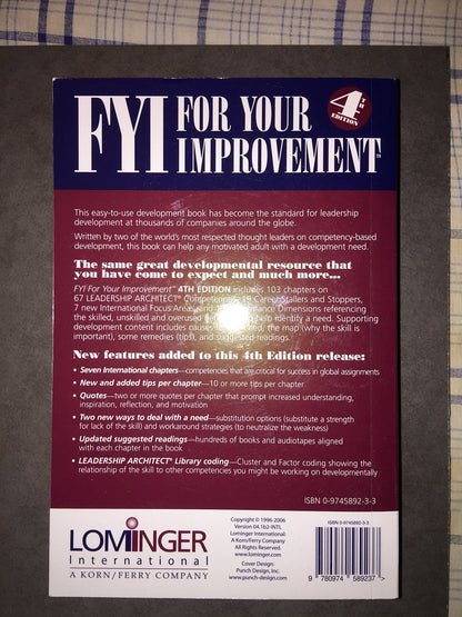 Fyi for Your Improvement by Michael M. Lombardo