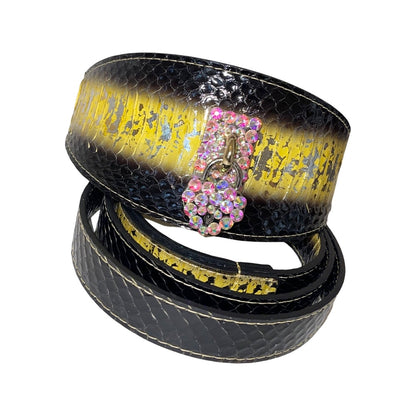 Swarovski Crystal Heart Locket Love Collar! Yellow/Gold/Silver Black Custom Snake 3” Wide Style Collar/Leash Set