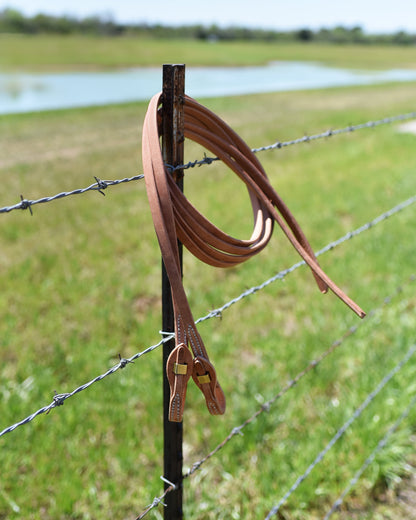 AJ Tack Harness Leather Brass Quick Change Split Reins - 5/8in x 8ft