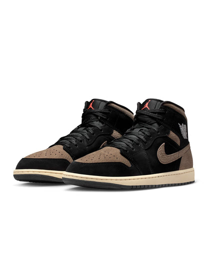 Air Jordan Mens 1 Mid SE - Black/Olive Grey