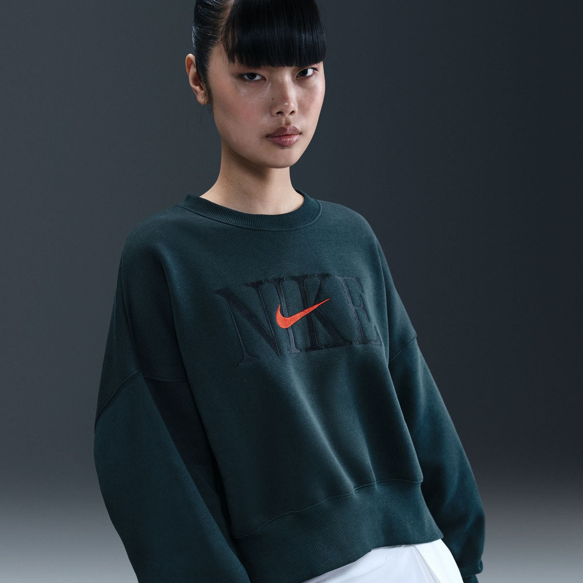 Nike Womens Phoenix Fleece Cropped Crewneck - Armory Navy