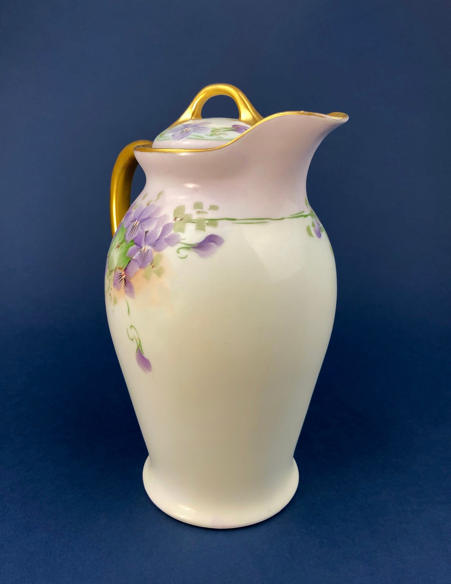 Antique Bavarian Coffee Pot. UNO Favorite, European Porcelain with Hand-Painted Violets. Fine Collectible China.