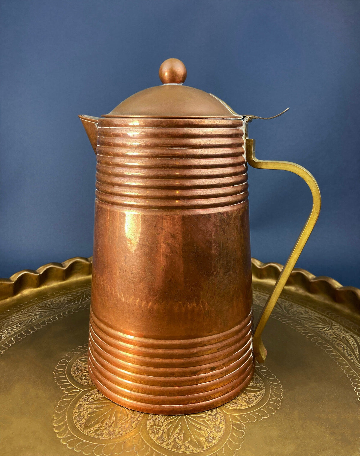Antique Copper Pitcher and 4 Mugs. Revere Metal Ware, Rome, NY. Solid Copper with Brass Handle. Beer Mugs. Vintage Gifts for Him.