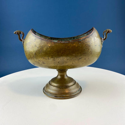Antique Hand Hammered Brass & Copper Jardiniere Footed Flower Pot Vase. Herb Growing Container. Rustic Table Decor. 19th C Imperial Russia.
