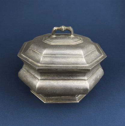 Antique Italian Pewter Box with Hinged Lid. Large Pewter Bowl Made in Italy. Trinket or Jewelry Box.