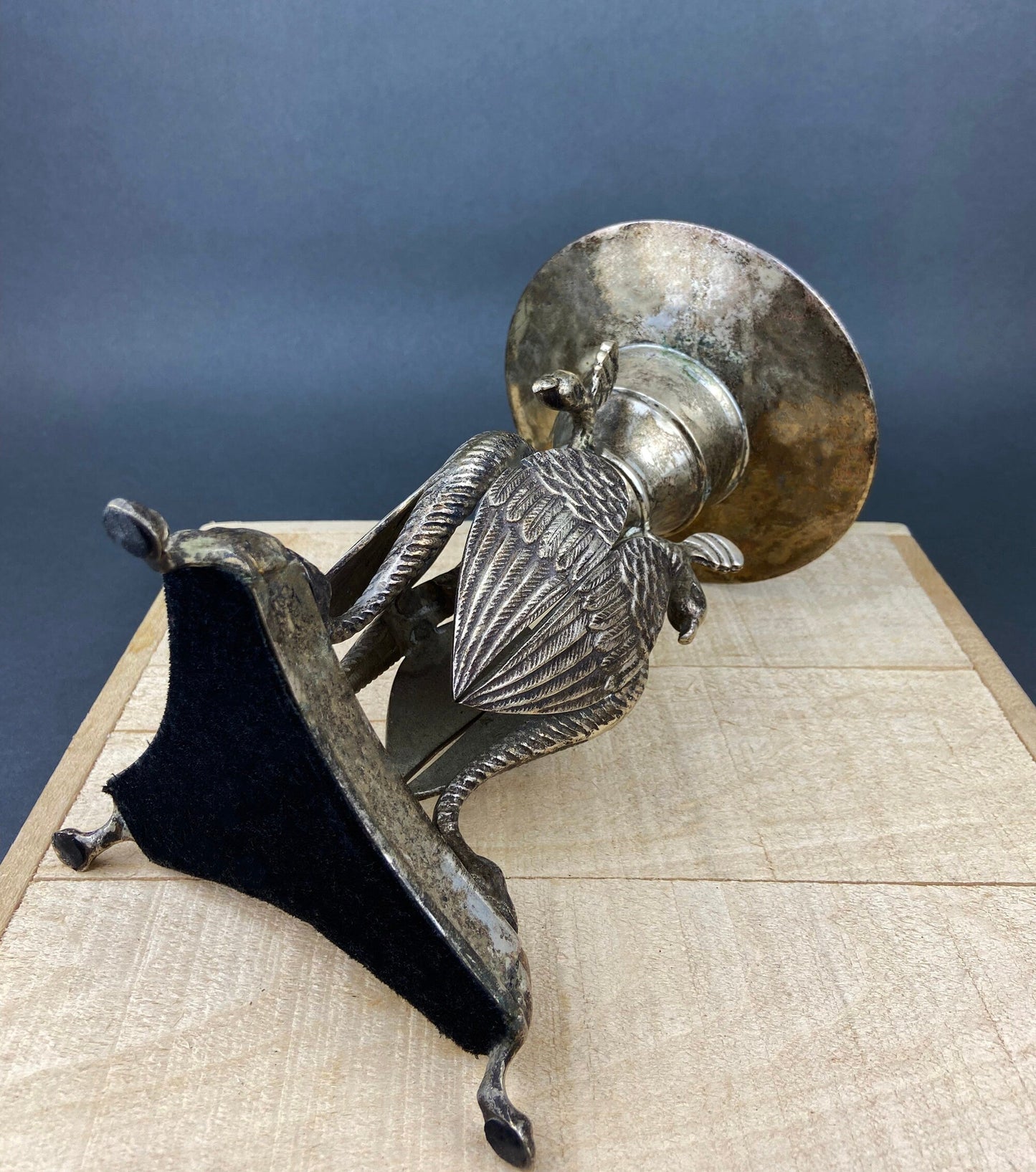 Antique Silver Plated Pillar Candle Holder with Peacocks