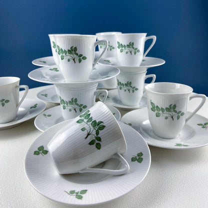 Rorstrand Rodos Espresso Dessert Modern Dish Set. 1900's Swedish Coffee Breakfast Set for 11. Leaf Motif. Dining Tea Room Table Decor.