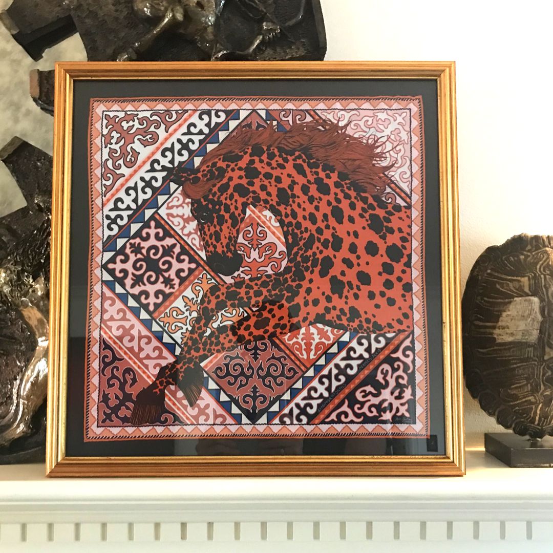 Appaloosa des Steppes Framed Vintage Silk Scarf 20"
