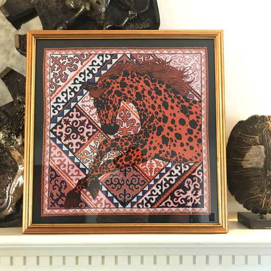 Appaloosa des Steppes Framed Vintage Silk Scarf 20"