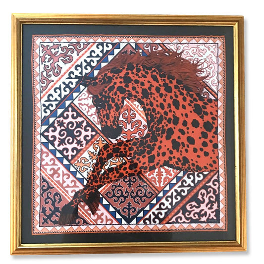 Appaloosa des Steppes Framed Vintage Silk Scarf 20"