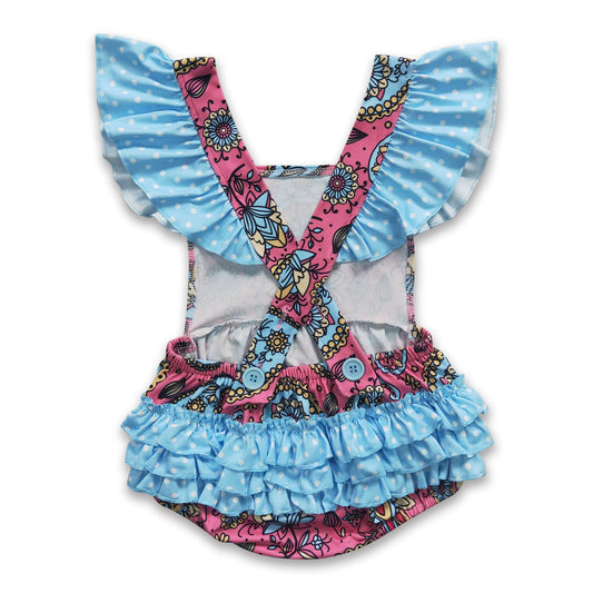 Girl Floral Blue Dot Romper