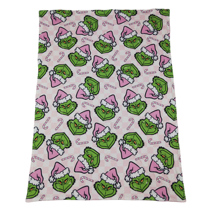 Pink candy cane green face baby girls Christmas blanket