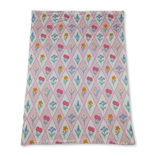 Hot pink polka dots floral minky baby girls blanket