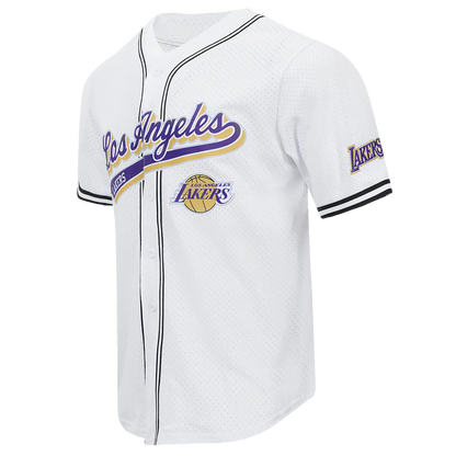 Pro Standard LA Lakers Script Tail Mesh Button Down Shirt - White/Black