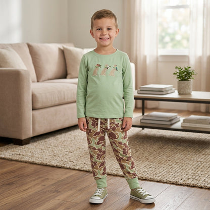 Long sleeves duck dog embroidery camo boys outfits