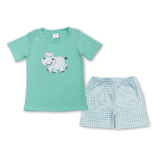 Short sleeves cow top plaid shorts boys summer clothes