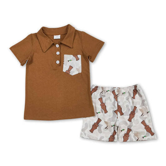 Short sleeves polo shirt camo duck call shorts boys clothes