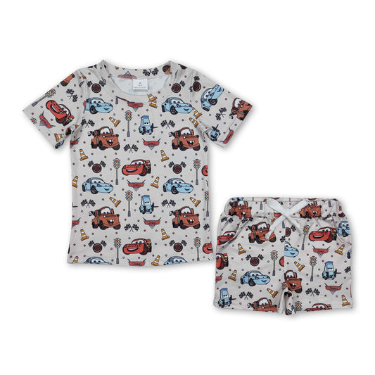 Short sleeves cars plaid flag kids boys pajamas
