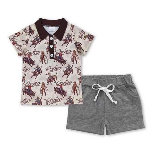 Short sleeves rodeo polo shirt grey shorts boys clothes