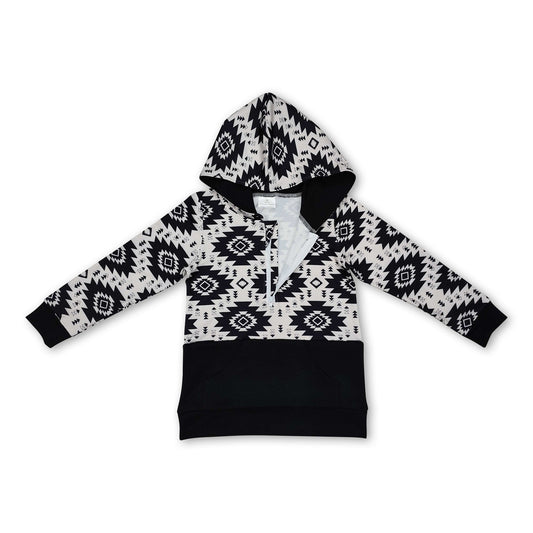 Long sleeves black aztec kids western hoodie