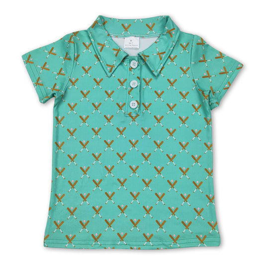 Green short sleeves baseball kids boys polo shirt