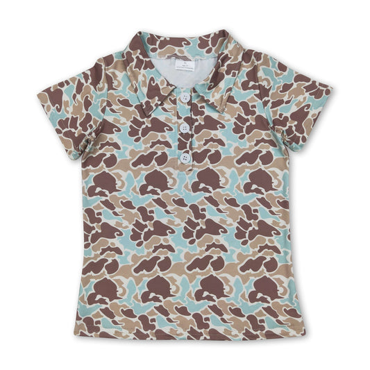 Short sleeves mint camo print kids boys polo shirt