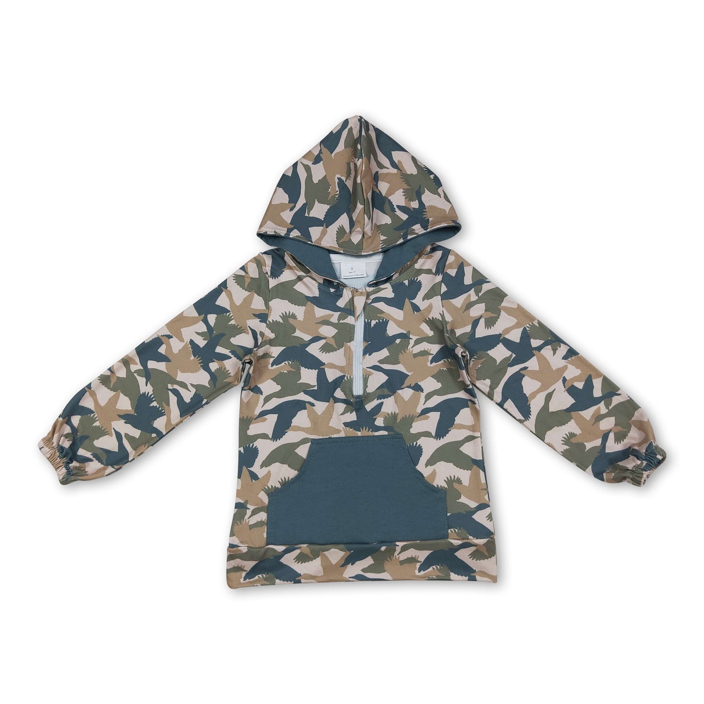 Long sleeves pocket duck pattern kids boys zipper hoodie