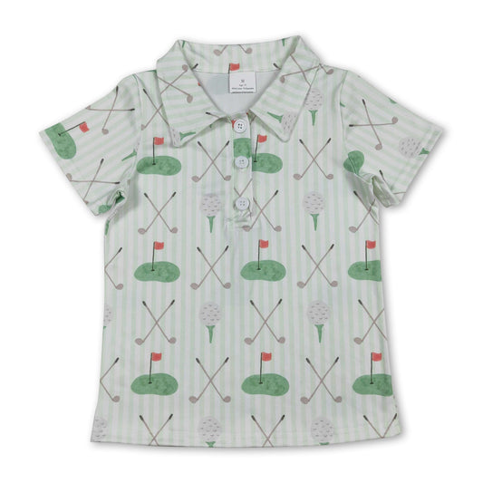 Short sleeves stripe flag golf kids boys polo shirt