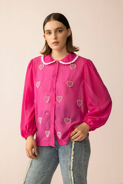 Lovestone County Beaded Shirt in Wild Pink