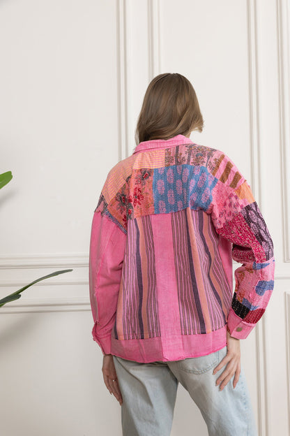 Wildberry Patchwork Shacket in Faded Pink