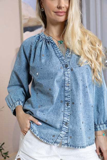 Stitched in Stardust Top in Washed Blue
