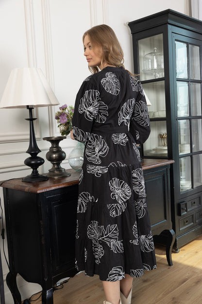 Botanica Moon Maxi Dress in Shadow Black