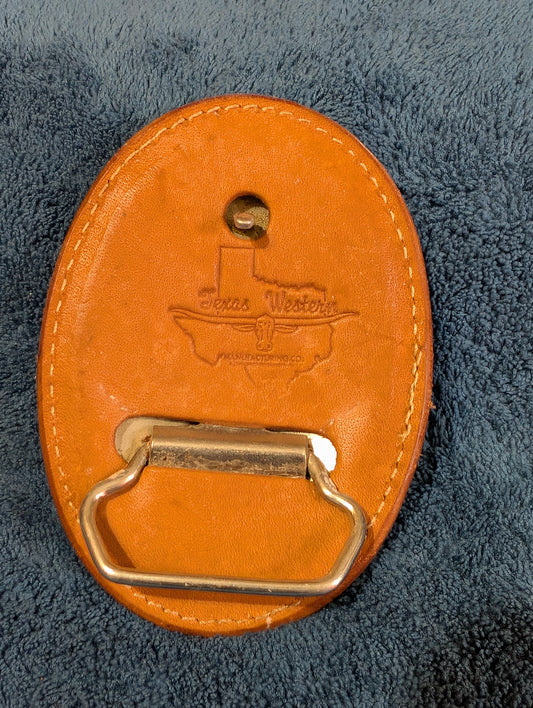 Last One – Vintage Leather “High Country Pick Up” Belt Buckle with White Buckstitch