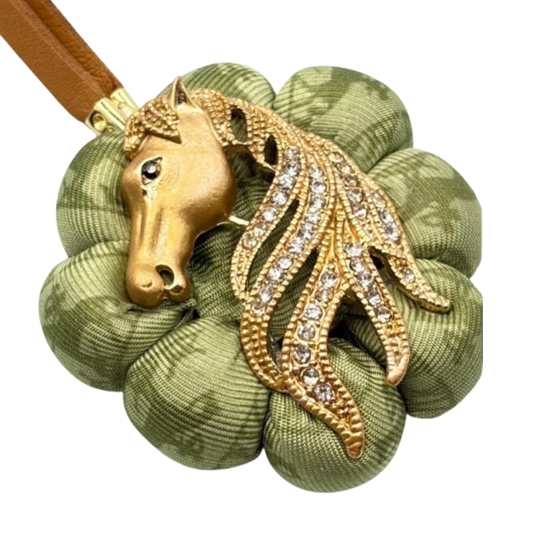 Stallion Head Vintage Silk Necktie Bag Charm