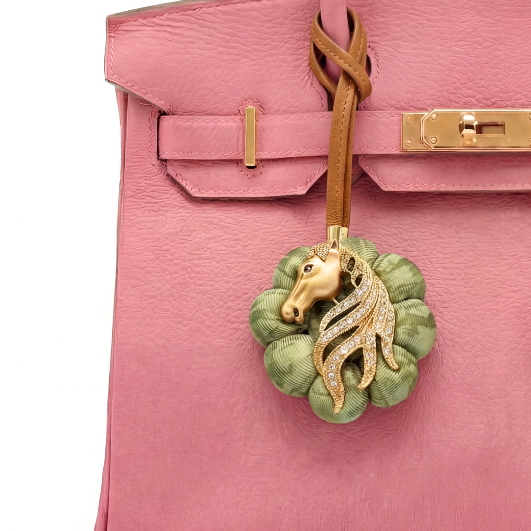 Stallion Head Vintage Silk Necktie Bag Charm
