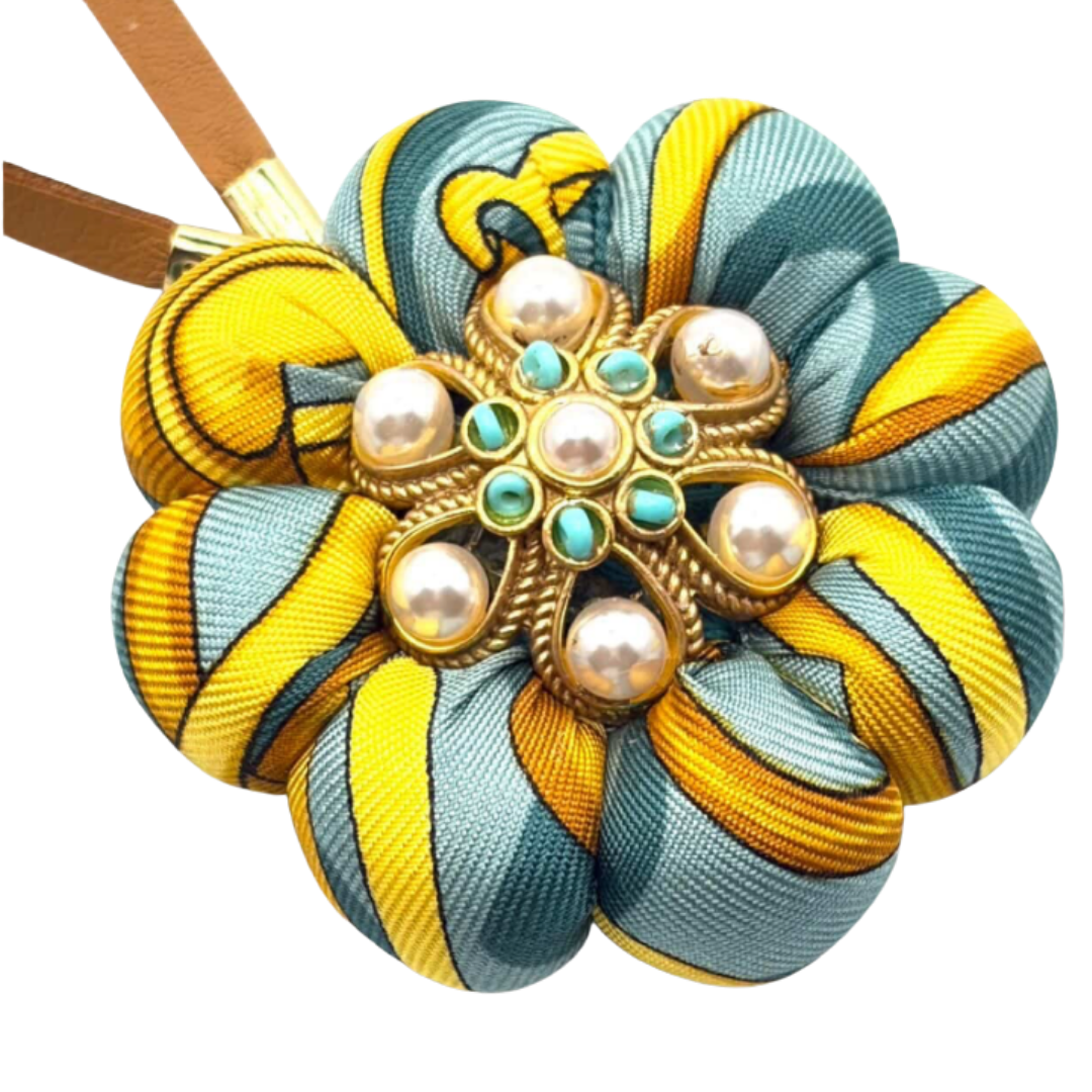 Equestrian Print Vintage Silk Necktie Bag Charm