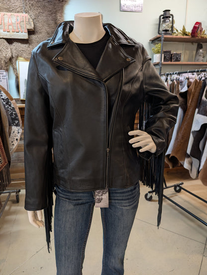Western Genuine Leather Fringe Moto Jacket – Size Large (Last One!)