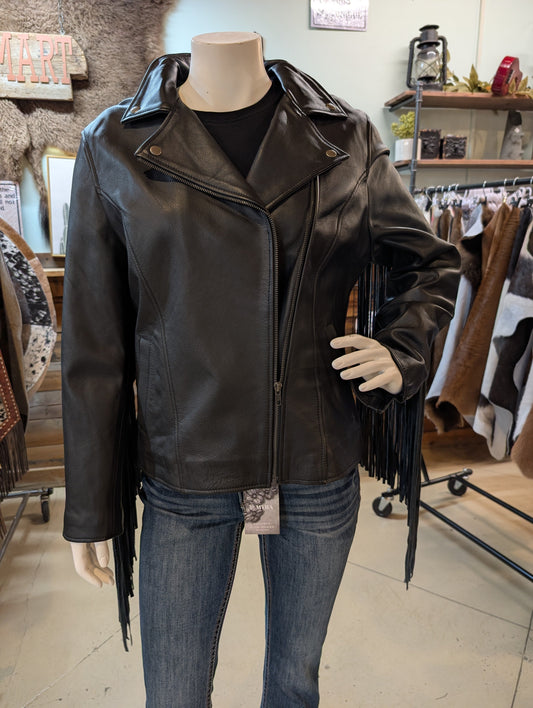 Western Genuine Leather Fringe Moto Jacket – Size Large (Last One!)