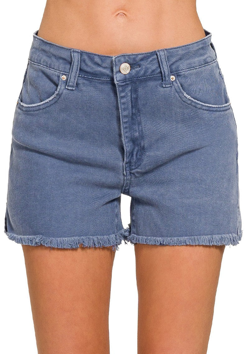 Zenana Acid Washed Frayed Cutoff Hem Shorts