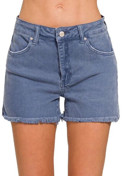 Zenana Acid Washed Frayed Cutoff Hem Shorts